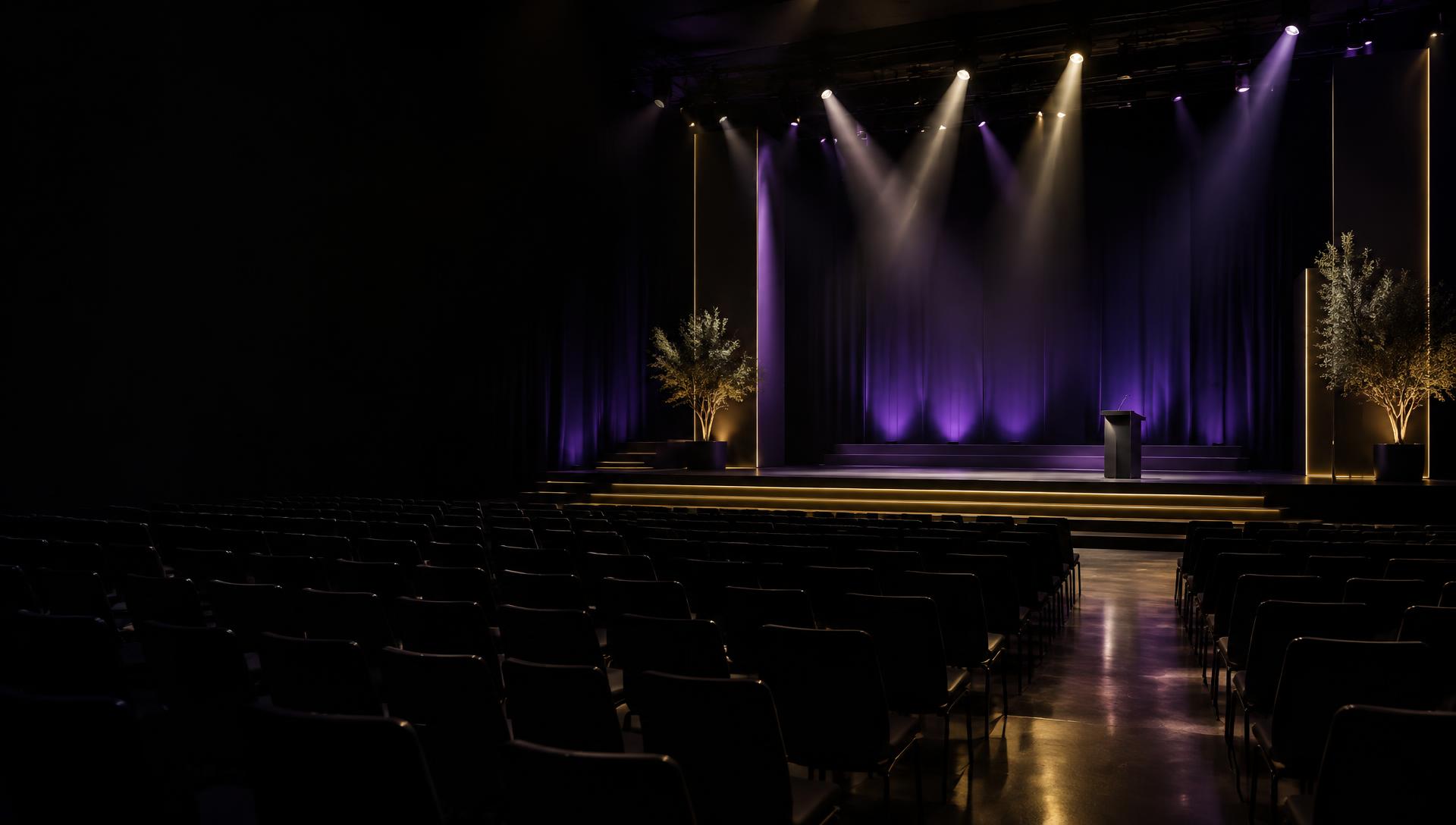 Palco corporativo preparado para uma palestra